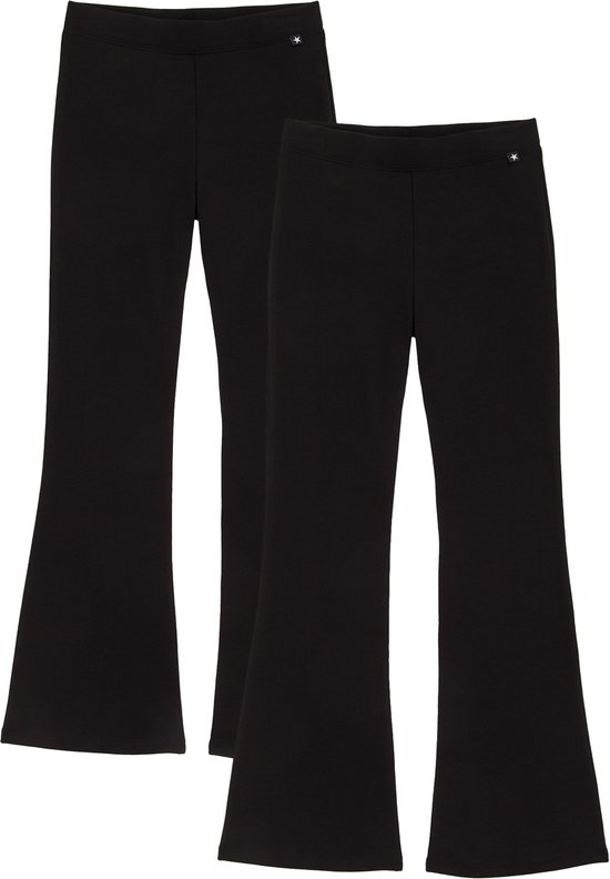 Twee zwarte flared leggings met een elastische tailleband en een klein sterlogo.