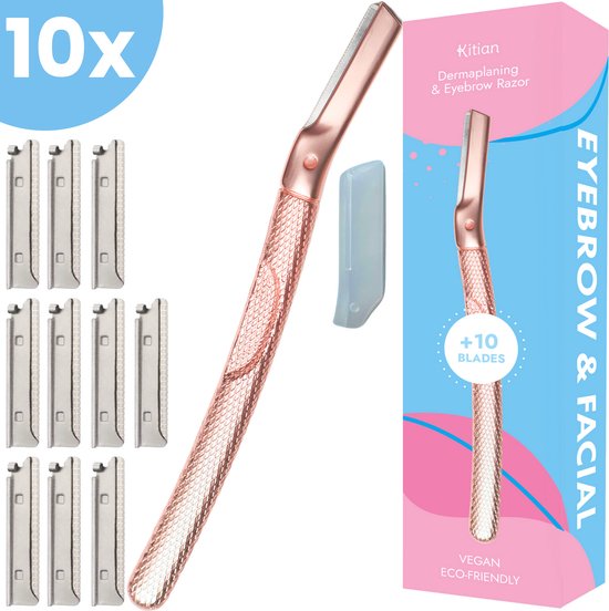 Kitian Premium Dermaplaning Gezicht - Wenkbrauw Mesje - Gezichts Scheermesjes voor Vrouwen - Facial & Eyebrow Razor - Rosé 10x