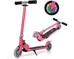 COSTWAY Opvouwbare Step 3 Verstelbaar Stuur 2 LED Verlichte Wielen Achterrem Aluminium Frame - Roze