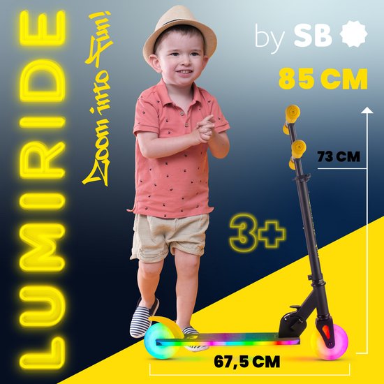 LUMI RIDE Kinderstep 2 wielen, Scooter voor kinderen vanaf 3 jaar, LED - 7 kleuren, 20 programmas - 3 niveaus stuurverstelling, voetrem, afneembare