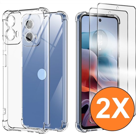 Coque compatible avec Motorola G45 / Moto G34, coque transparente antichoc en silicone avec 2 films de protection d'écran en verre trempé