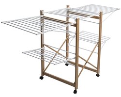 Five Wasrek - metaal - hout look - 176 x 60 x 103 cm - staand - droogrek - staand/inklapbaar