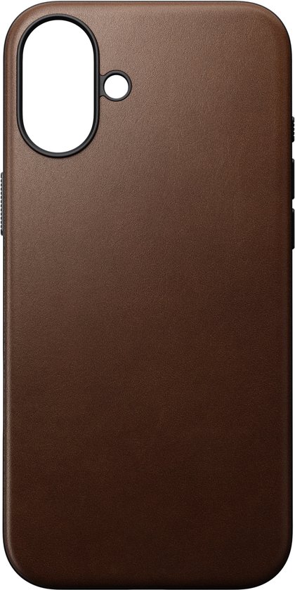 Coque Nomad adaptée à Apple iPhone 16 Plus | Étui en cuir moderne | Compatible avec MagSafe et le chargement sans fil | Couverture arrière en Cuir véritable | Marron