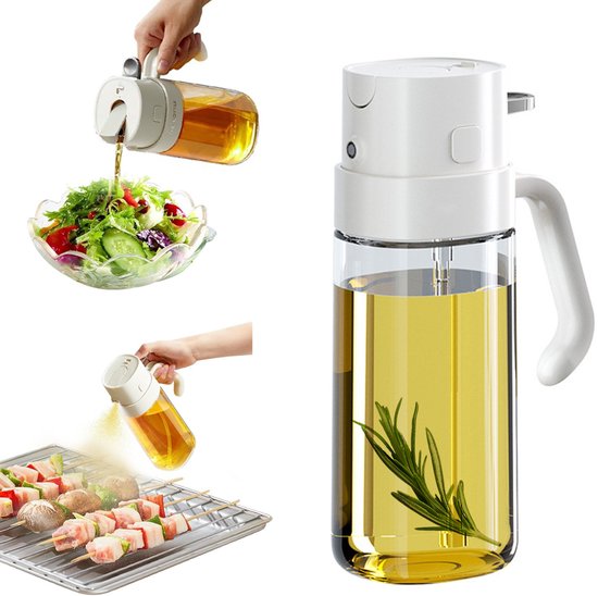 Olijfolie Sprayer-Olieverstuiver-Oliespray-Olijfolie Sprayer & Fles 2-in-1-Olie Sprayfles-Olie Dispenser-Keukenspray-BBQ Spray-Cooking-Accesoires & Bakspray-Olijfolie Fles Verstuiver voor Keuken-Oliefles-Wit -Olie Diffuser