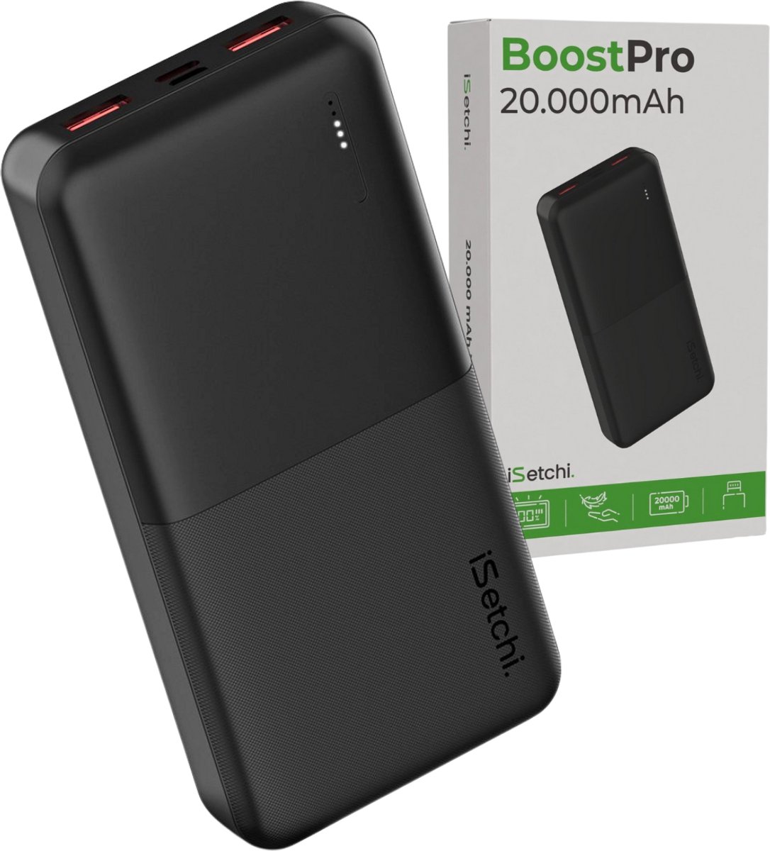iSetchi Powerbank 20000 mAh - Externe Batterij - Universeel gebruik - Draagbare Lader - Noodpakket - 22.5W snellader - Quick Charge USB 3.0 - Zwart - iSetchi - €22,95