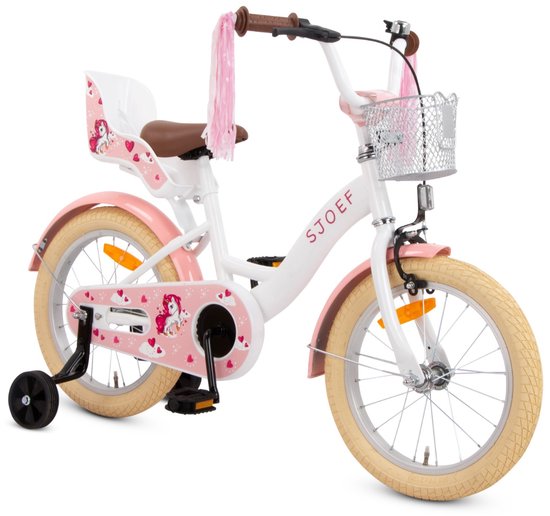 SJOEF Dolly Meisjesfiets 16 inch Roze - Unicorn Design - Kinderfiets met zijwieltjes 4, 5 & 6 jaar - 103-118 Kledingmaat - Witte Fiets 16 inch van SJOEF — afbeelding 2