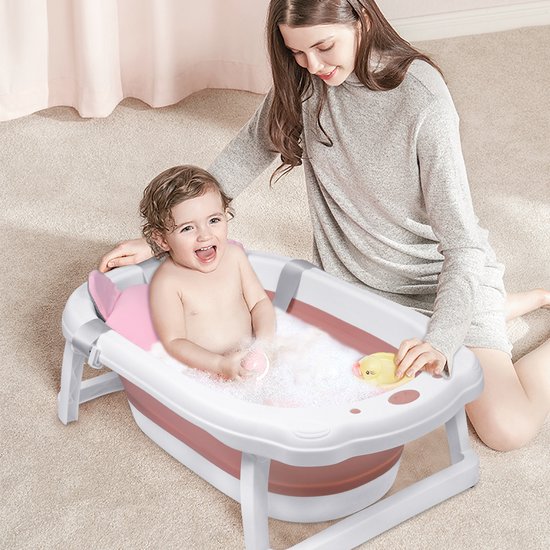 Opvouwbare Baby Badkuip met Kussen - Reisbadkuip, Antislip en Draagbaar - Roze van Sincerity Trading. — afbeelding 2