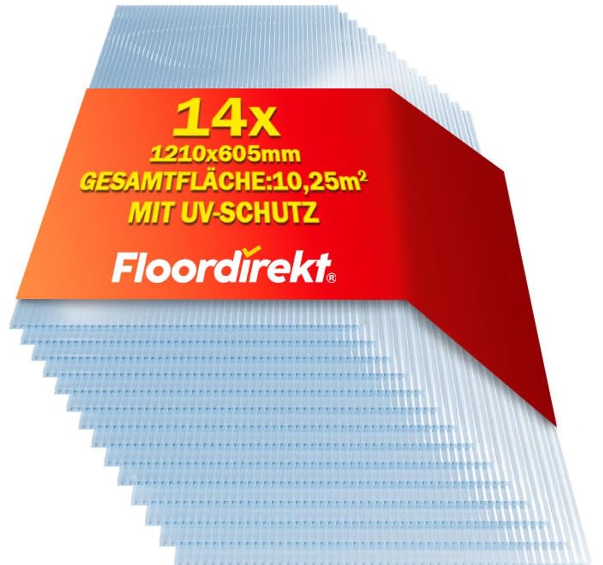 FLOORDIREKT 14x Polycarbonaatplaten - UV-bestendig - 60.5x121cm - 10.25m² - Transparant - Polycarbonaat plaat - DIY - Serreplaat - Sterkte: 4 mm