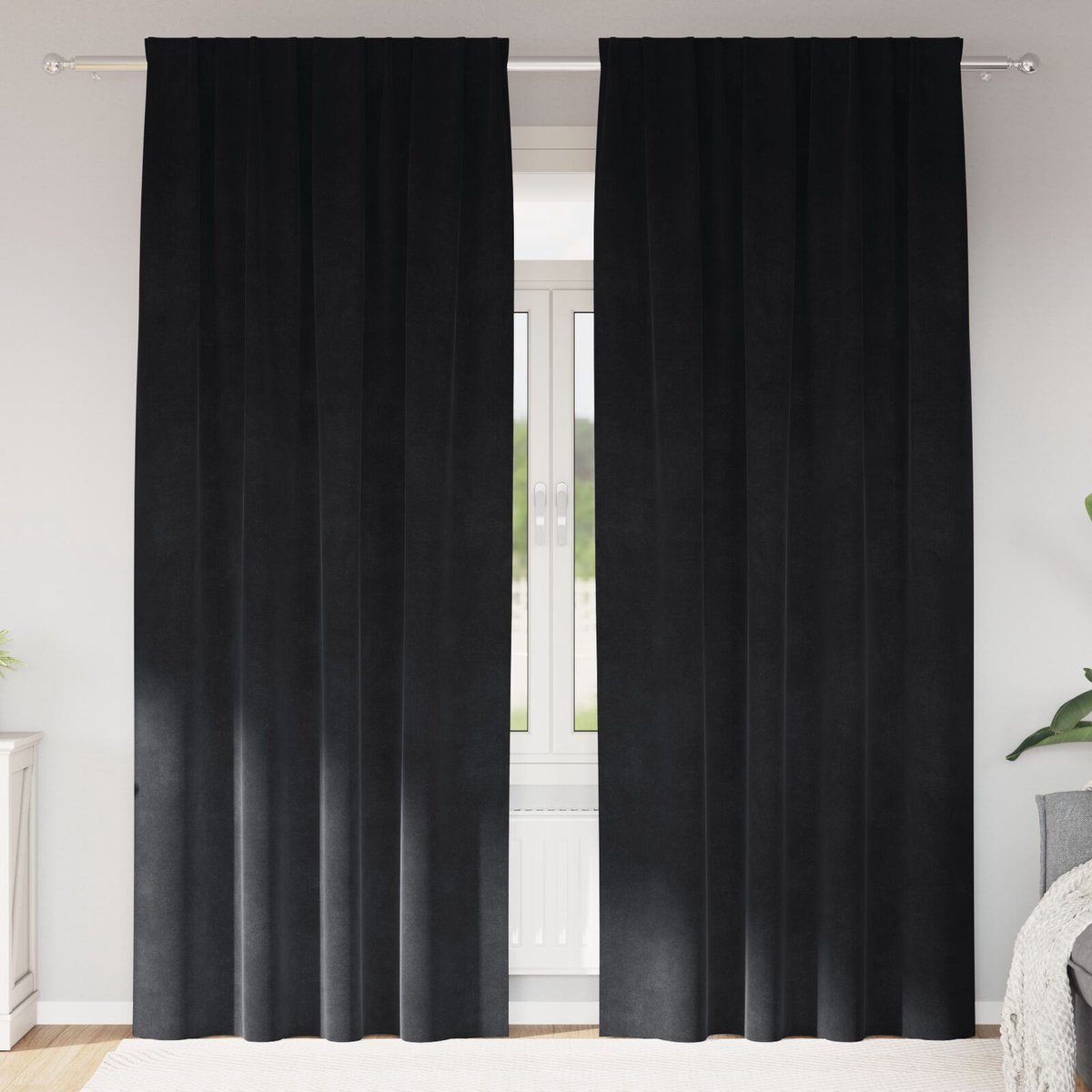 vidaXL - Blackout - Gordijnen - met - Top - Tape - 2 - stuks - Zwarte - Fluweel