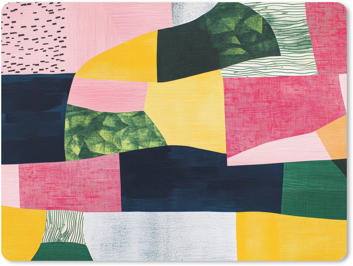 Muismat 23x19 cm - Mousepad Abstract - Roze - Lappen - Vormen - Geel - Muismatten