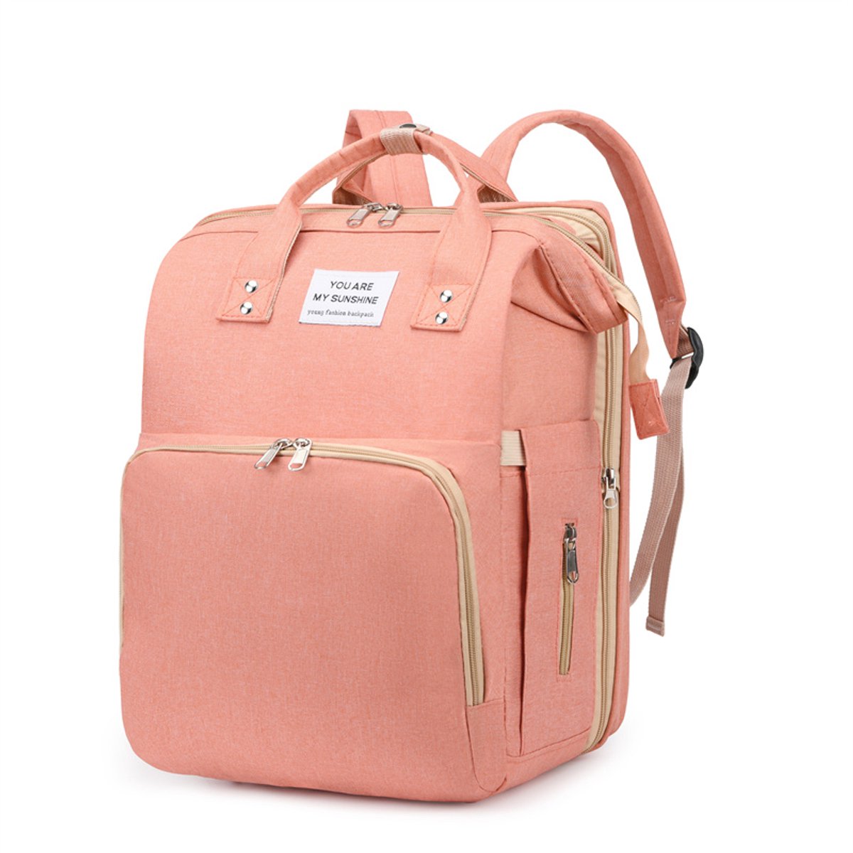 IL BAMBINI - Grote Luiertas rugzak - Luiertas verzorgingstas met uitklapbaar babybedje - luierrugzak extra buggy en kinderwagen haken inclusief geïsoleerde flessenhouder - Roze/oranje