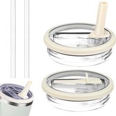 Ensemble d'accessoires pour tasses - 2 pièces - couvercle anti-fuite avec paille - compatible avec les tasses - couvercle de paille - accessoire pratique pour tasse Stanley (blanc)
