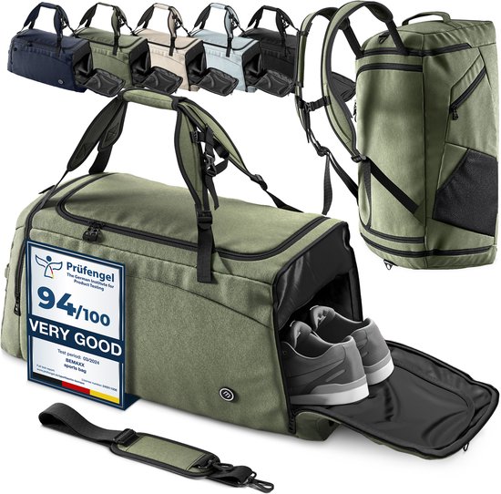 bemaxx Sporttas Gymbag Reistas 40L / 60L | Trainingstas met Rugzak-Functie Schoenencompartiment Vak voor natte Kleding | Sportrugzak Fitness Tas Weekender Zwemtas Duffelbag Sportzak Fitnesszak Sportbag Heren - 40L, Groen