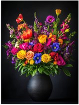 Poster 90x120 cm - Felgekleurd - Bloemen - Vaas - Posters - Kamer decoratie - Wanddecoratie woonkamer - Muurdecoratie slaapkamer