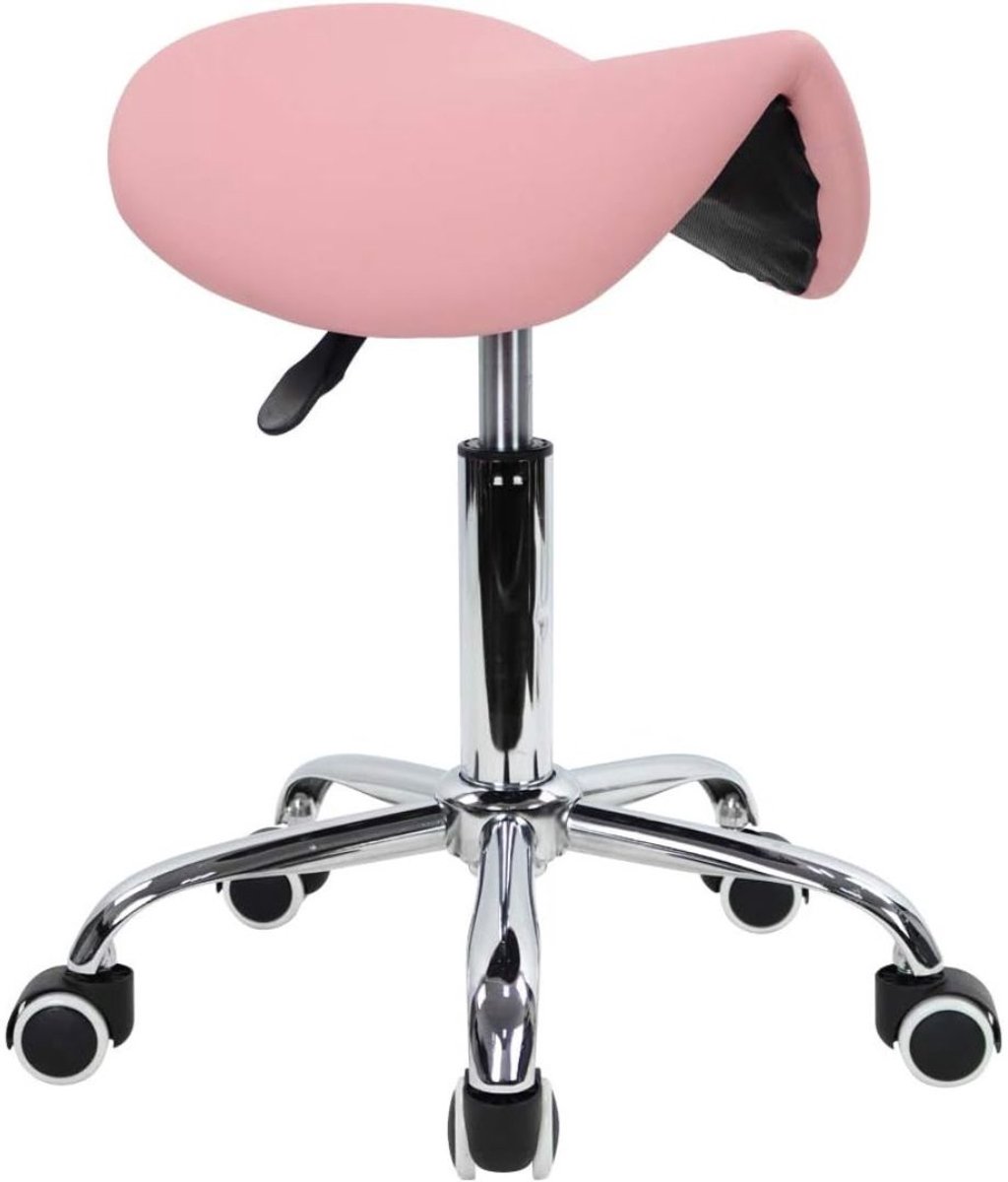 CRLYN® Zadelkruk op Wielen - Kapperskruk Ergonomisch - Tabouret - Roze