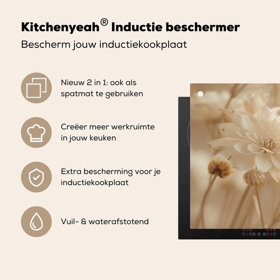KitchenYeah® Protection plaque induction 70x52 cm - Fleurs - Beige - Nature - Protege plaque de cuisson - Couvre plaque induction - Protecteur d'induction - Cuisine