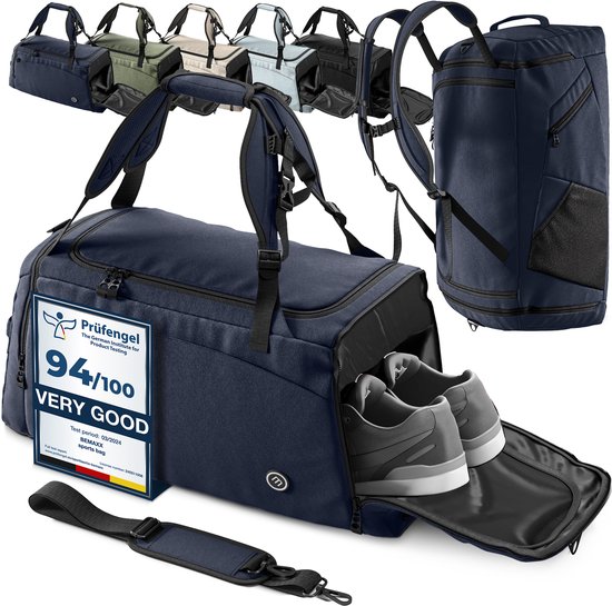 bemaxx Sporttas Gymbag Reistas 40L / 60L | Trainingstas met Rugzak-Functie Schoenencompartiment Vak voor natte Kleding | Sportrugzak Fitness Tas Weekender Zwemtas Duffelbag Sportzak Fitnesszak Sportbag Heren - 40L, Blauw