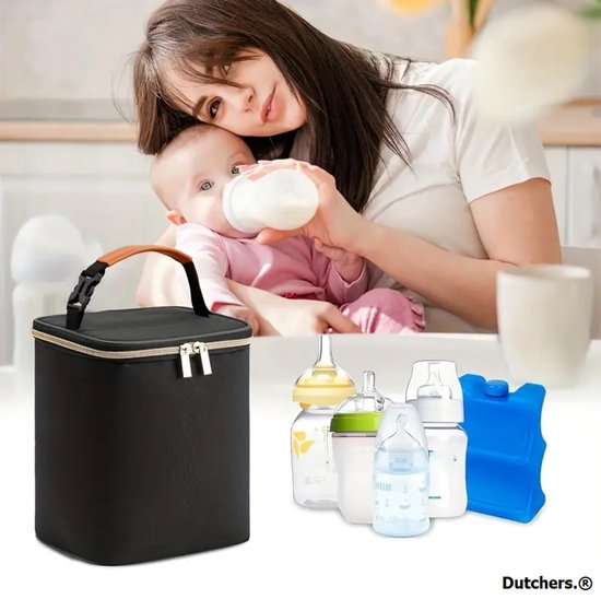 Dutchers.® Kolftas - + Koelelement Inbegrepen - Ruimte voor 4 flesjes - Koeltas Borstvoeding - Kolftas Moedermelk - Koeltas Baby - Koeltas Kolf - Kolftas - Thermisch Geïsoleerd - Stijlvol & Praktisch - Gemakkelijk Mee te Nemen en op te Bergen - Zwart van Dutchers — afbeelding 4