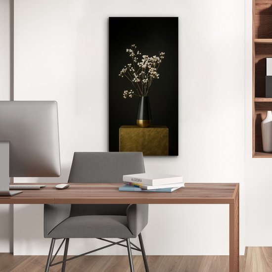 Tableau aluminium 40x80 cm - Décoration murale métal - Bulbes de fleurs - Wit - Vase - Minimaliste - Décoration murale métal salon - Décoration industrielle - Photo sur dibond - Accessoires industriels chambre