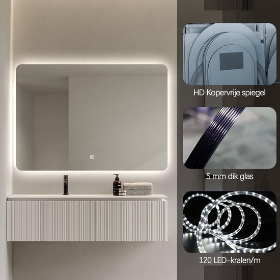 FENOME Miroir de salle de bain avec éclairage LED intégré et chauffage - Miroir de salle de bain - Miroir de salle de bain - Miroir de Douche - Chauffage Anti Condensation - 70 x 100 cm [DELUXE]