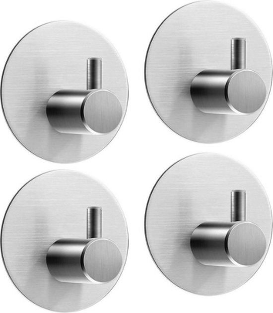 Knaak Ronde Handdoekhaakjes set Zelfklevend - 4 Stuks - RVS - Zilver