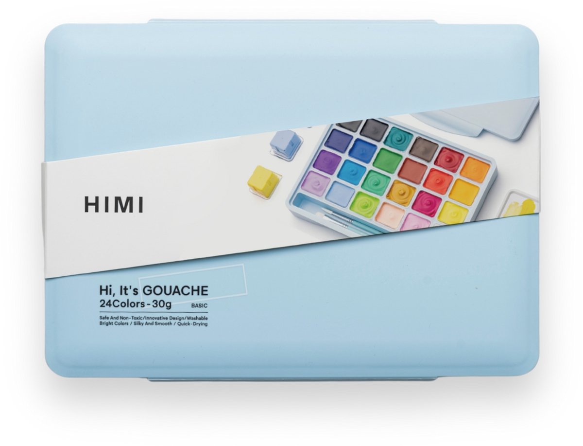HIMI - Gouache - set van 24 kleuren - 30g - 3 penselen - Ice Blue Limited edition — afbeelding 6