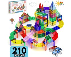Magnetic Tiles Racebaan - 210 Stuks - Magnetisch Speelgoed - Magnetische Tegels - Educatief & Constructie - Auto's - Montessori - Bouwstenen - Bouwblokken - Voor 3, 4, 5, 6, 7, 8, 9 Jaar - Bouw je Magna Wereld - Kinderen - Playnetix