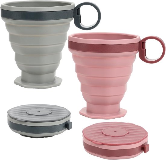 Lot de 2 gobelets pliables en silicone - 220 ml - Tasses de voyage pliables avec couvercle hermétique - Ensemble de gobelets portables réutilisables en silicone pour pique-nique, camping, randonnée et voyage