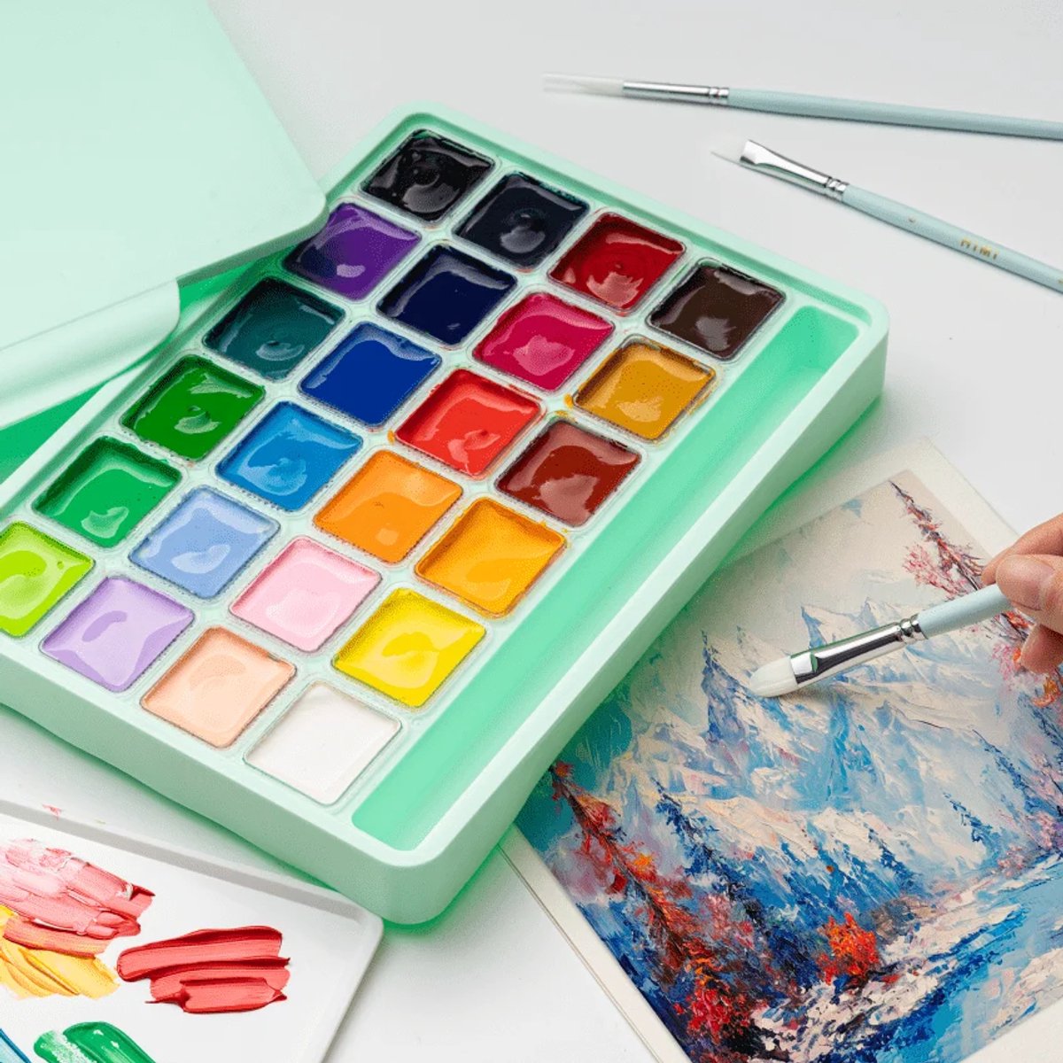 HIMI - Gouache - set van 24 kleuren - 30gr - 3 penselen - Groen — afbeelding 5