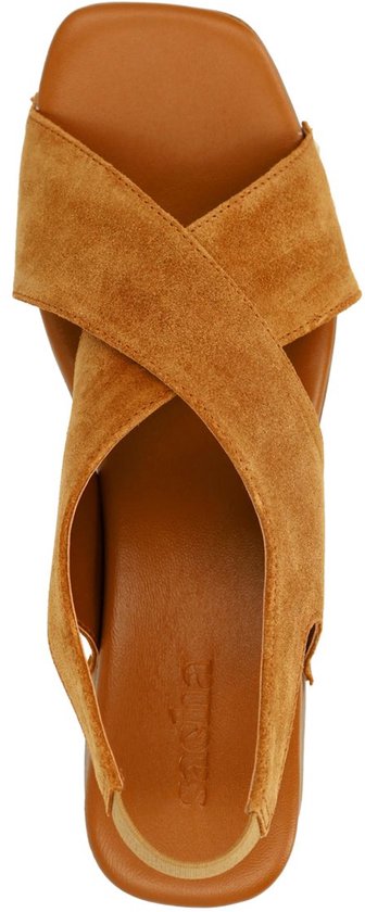 Sacha - Dames - Cognac suède sandalen met houten hak - Maat 38