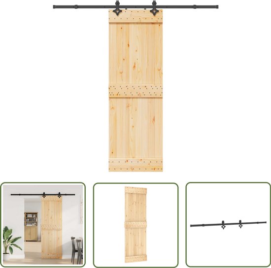 vidaXL Massief Hout - Schuifdeur - Schuifdeur met beslag 70x210 cm massief grenenhout - Grenen - Zwarte Hardware - Sliding Door