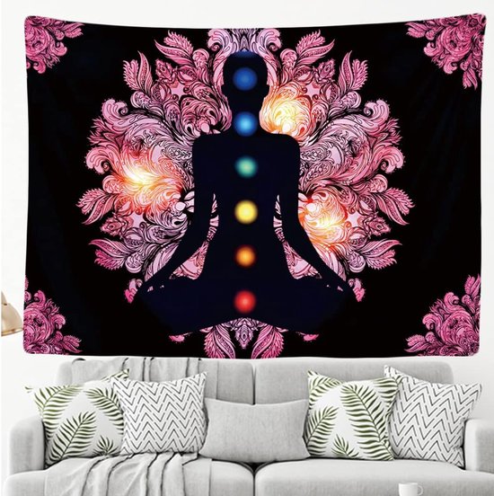 Wandkleed binnen - Wandtapijt - Chakra - Energie - Reiki - Mandala - Muurkleed - Wanddoek Stof - 200 x 150 cm - Wanddecoratie - Wandhanger - Muurhanger - Fotobehang - Poster - Ulticool - Decoratie - Woonkamer - Slaapkamer