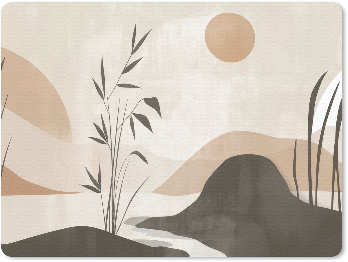 Muismat 23x19 cm - Mousepad Japandi - Landschap - Beige - Muismatten
