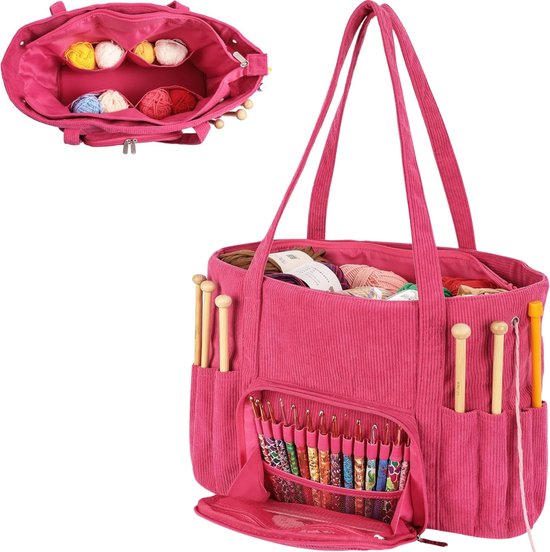 Opbergtas Breien & Haken - Voor Garen, Naalden & Accessoires - Breitas - Haaktas - Hobbytas - Handwerktas - Ribstof