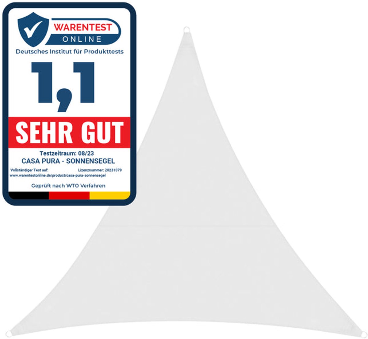 FLOORDIREKT Zonnescherm 5 x 5 x 5 m - Wit - Driehoekig - incl. bevestigingsmateriaal - Scheurvast polyesterweefsel - Waterafstotend geïmpregneerd - Zonwering