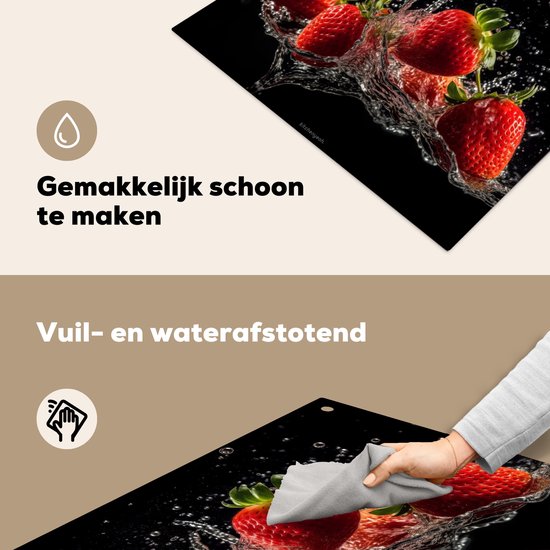 KitchenYeah® Protection plaque induction 70x52 cm - Fraise - Eau - Fruit - Rouge - Protege plaque de cuisson - Couvre plaque induction - Protecteur d'induction - Cuisine
