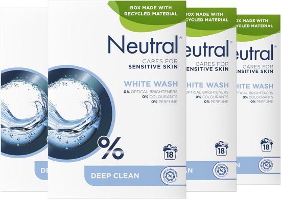 Neutral Waspoeder - Parfumvrij Wit - dermatologisch getest en hypoallergeen - 4 x 18 wasbeurten - Voordeelverpakking