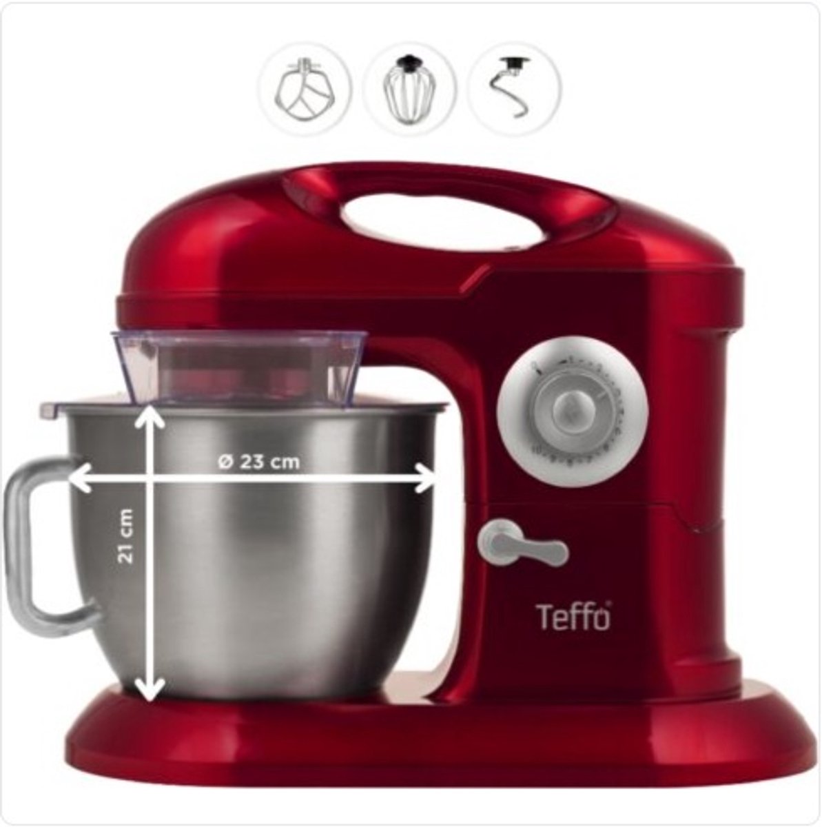 Teffo stand mixer - keukenmixer - rood - 7 liter - 10 standen - 1200 watt