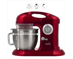 Teffo stand mixer - keukenmixer - rood - 7 liter - 10 standen - 1200 watt