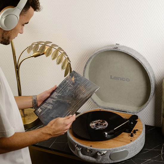 Lenco Retro Platenspeler - Koffer Platenspeler met ingebouwde Speakers - Bluetooth en AT3600L cartridge - LS-66GY - Grijs — afbeelding 5