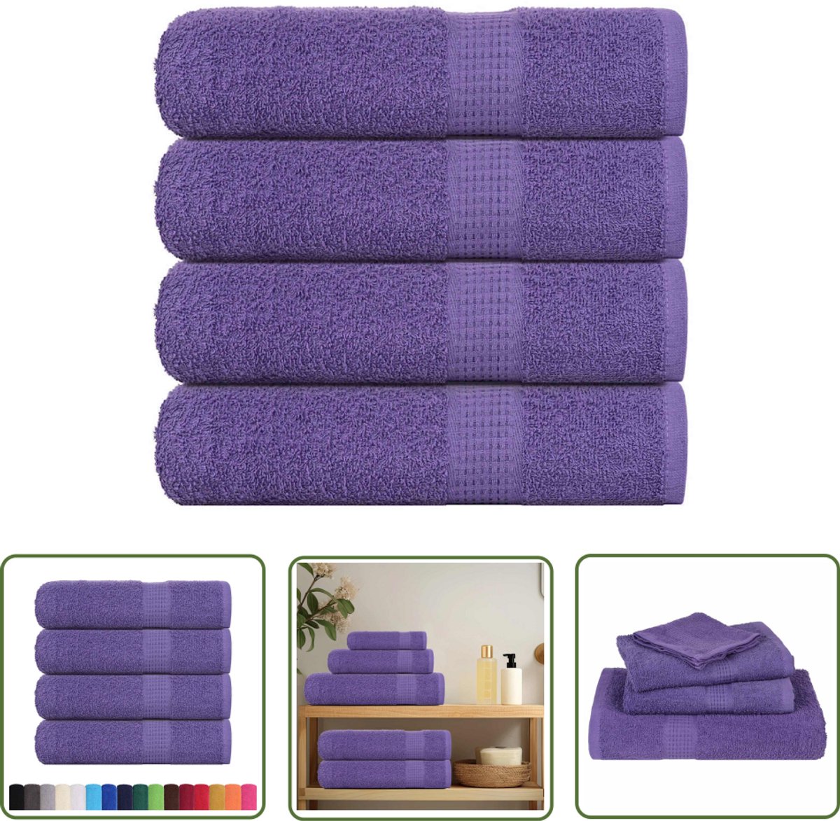 The Living Store Badhanddoeken 4 st 100x150 cm 360 g/m² 100% katoen paars - Badhanddoeken - Katoenen Handdoeken - Handdoeken Set - Badkamer Linnen - Paarse Handdoeken