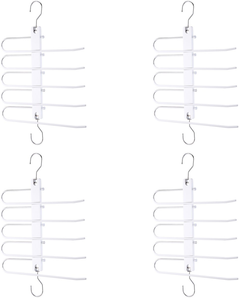 Behave Ruimtebesparende Kledinghanger - Kledinghangers - Broekhanger - Antislip - Wit - 5 Haken - 4 Stuks