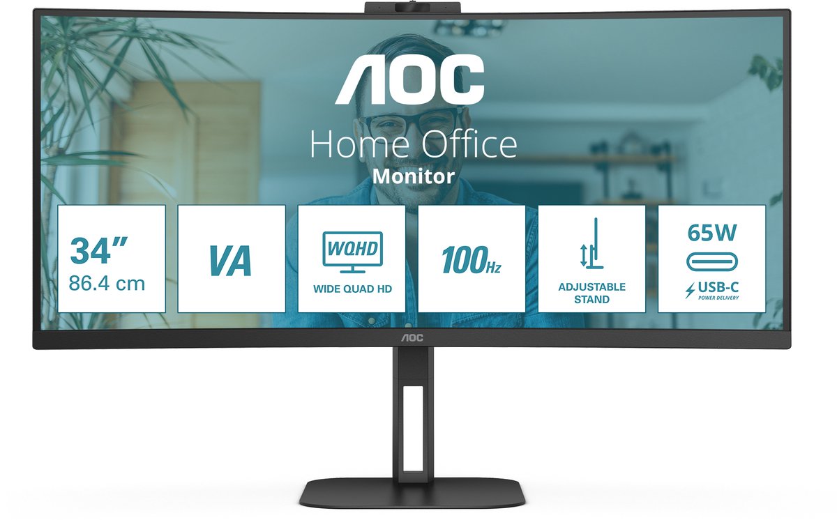 AOC V5 CU34V5CW 86,4 cm (34") 3440 x 1440 Pixels Wide Quad HD LED Zwart