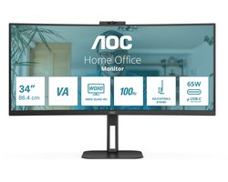 AOC V5 CU34V5CW - QHD Curved Ultrawide Monitor - USB-C - 65w - Webcam - 34 inch