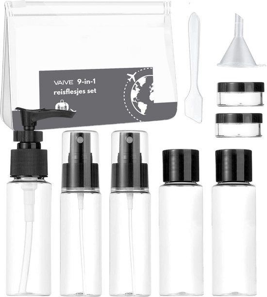VAIVE Reisflesjes Handbagage 9-delig - Reisaccessoires - Reisflacons - Cosmetica Potjes - Reis Flesjes - Reisverpakking - Reisset