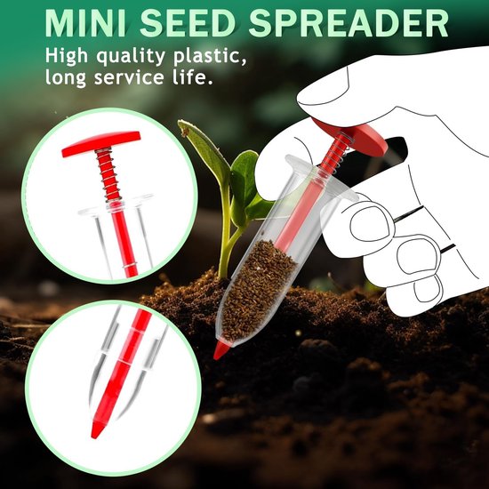 6-delige mini-zaadstrooier - draagbare zaadzaaier-strooier - zaaizaaddispenser met 5 snelheden, zaaihulp, klein zaadzaaigereedschap, handmatige zaailingen-dibber- en widgerset - voor kleine zaden (rood) van Merkloos	 — afbeelding 5