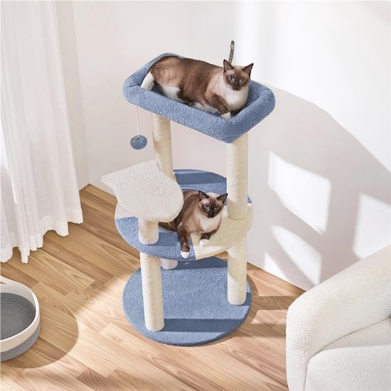Yaheetech Cat Tree, 90 cm High, Cat Scratching Post, Sea Design with Platform in Fish Shape, Room Capsule, Sisal Trunks for Kittens, Sea Blue/Beige