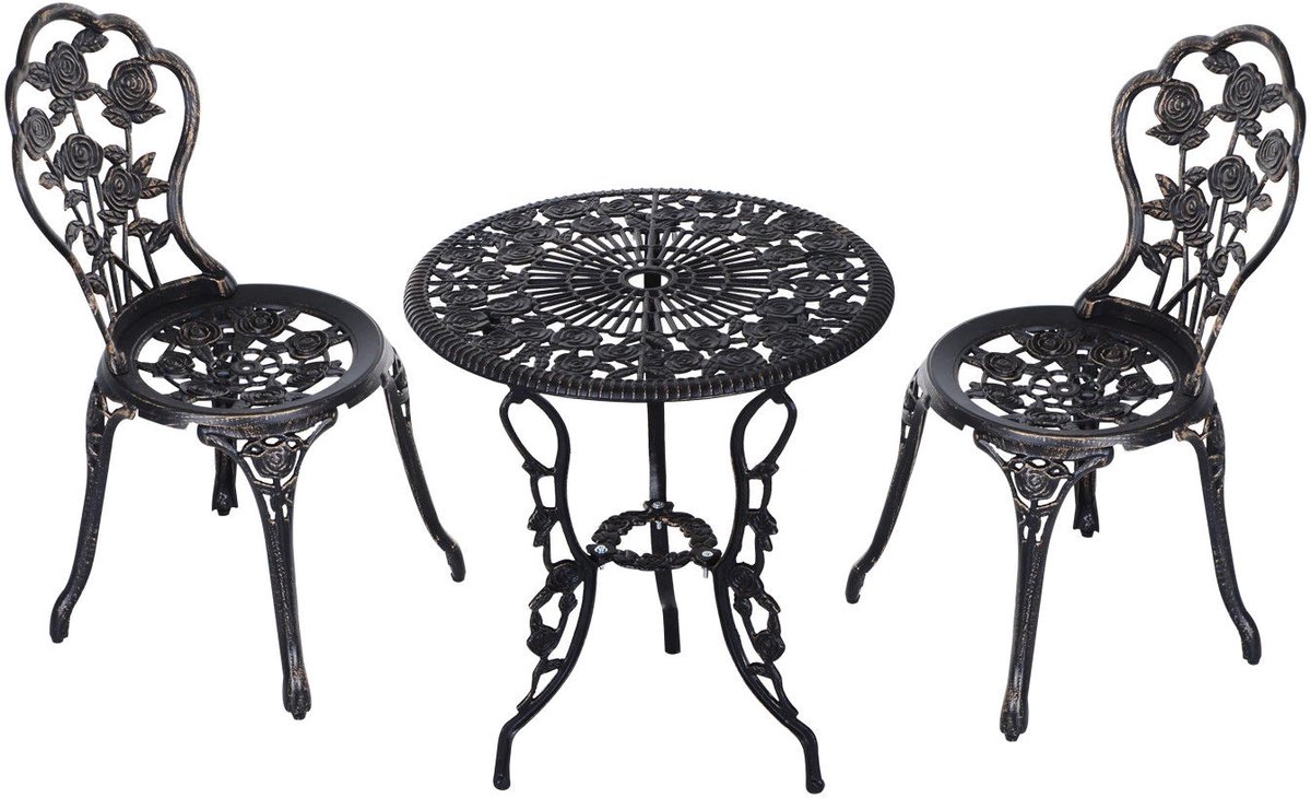 Balkonset 2 personen - Tuinset - Bistroset - Zwart - Weerbestendig - 3 delig - Tuintafel en 2 stoelen - 2 personen - Gecoat staal - Onderhoudsvrij staal