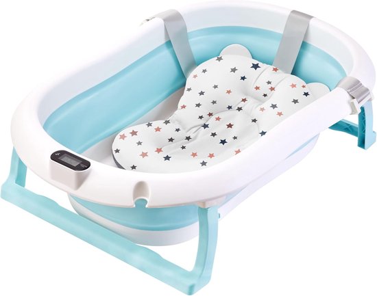 Babybadje - Peuterbadje - Opvouwbaar - Inc. baby bad kussen - 84cm lang - Blauw - Digitale thermometer - 0 tot 3 jaar