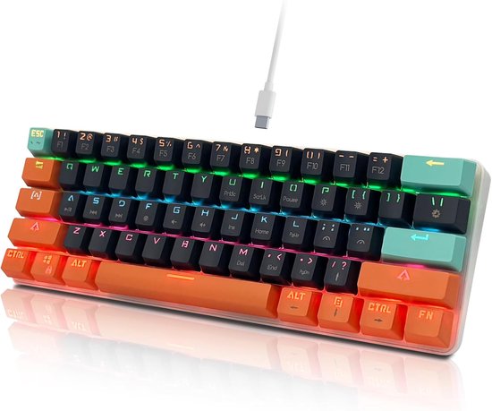 StayPowered Gaming Keyboard - Ultradun 60% Ontwerp voor Prestaties & Comfort - Mechanische Rode Switches - RGB-Verlichting - Ergonomische Keycaps - Anti-Ghosting Toetsen - USB-C Plug-and-Play - Zwart - Levering Sneller dan Aangegeven!